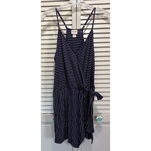 Mossimo Blue/White Striped Romper‎ Adj Straps Size M Elastic/Tie Waist V Neck